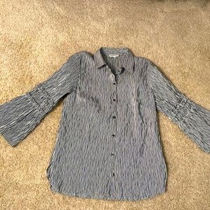Waverly Grey Womens Oxford Striped Shirt with Flare Sleeve Detail Size M